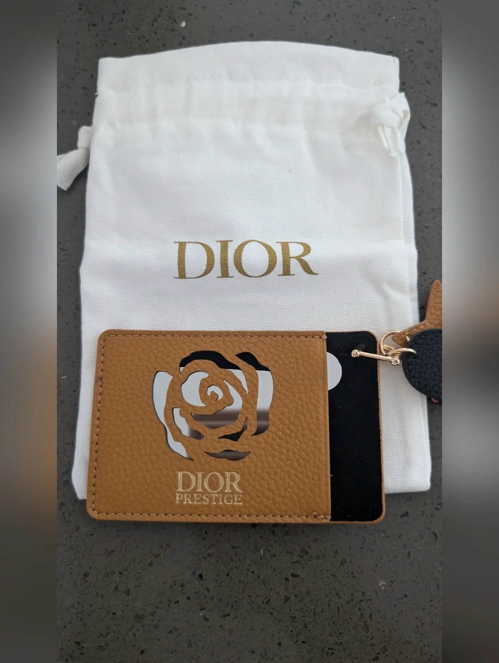 Dior Brown Leather Card Holder with Rose Motif